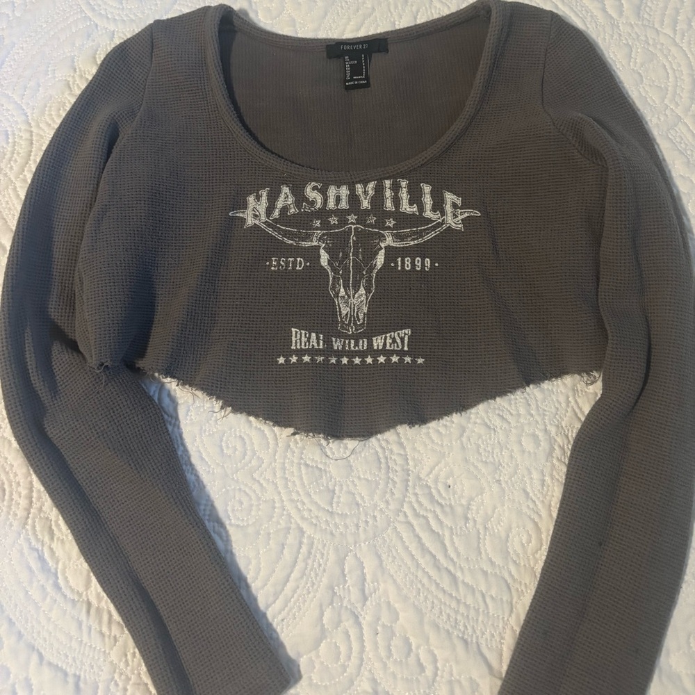 Forever 21 Charcoal Nashville Graphic Crop Top